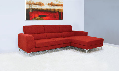 Contemporary Red Fabric Sectional with Chrome Legs